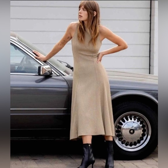 Zara Dresses & Skirts - ZARA DRESS WITH METALLIC THREAD BROWN / TAUPE